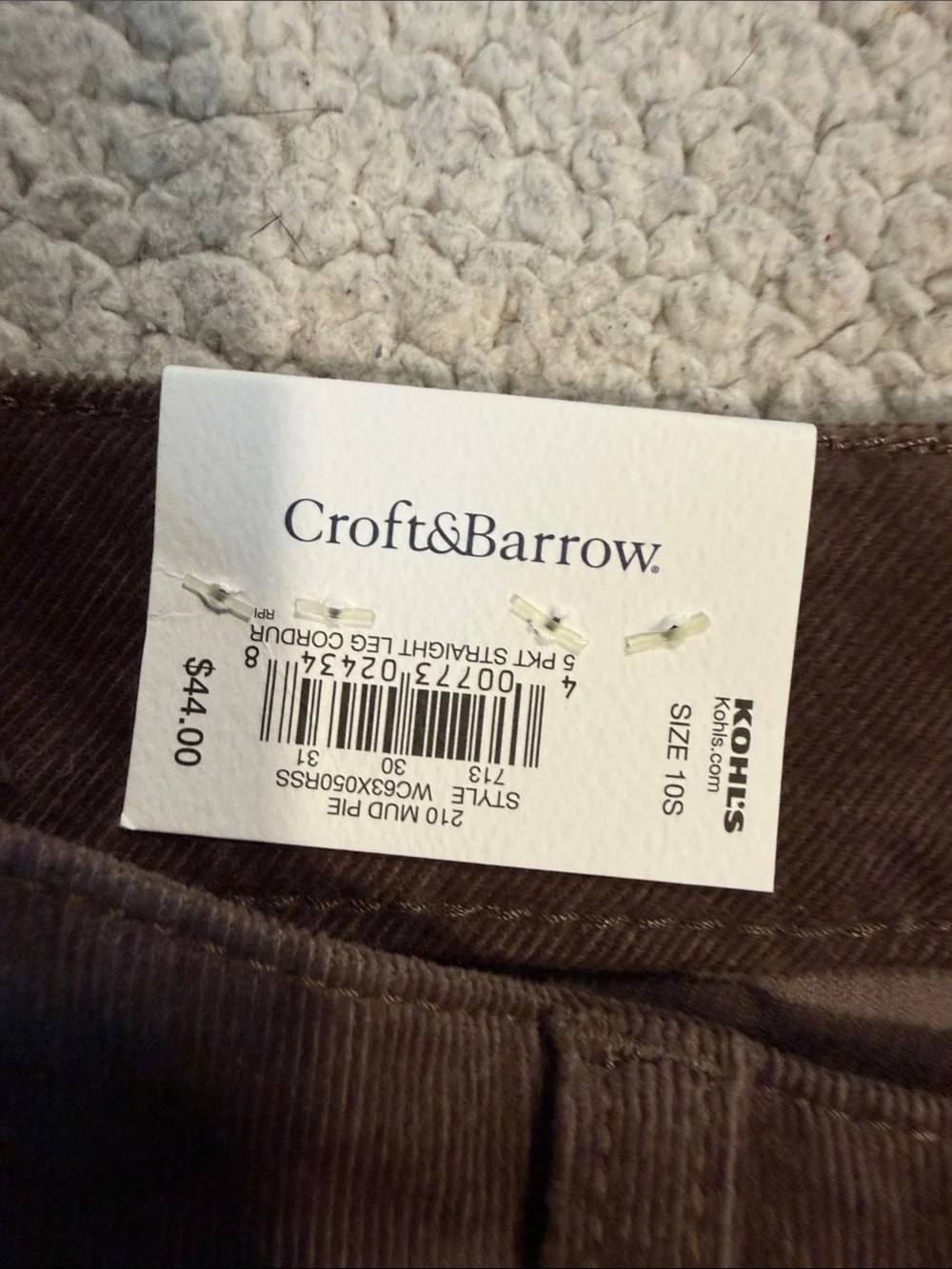croft & barrow Women's Mid-Rise Straight Leg Corduroy Pants in Brown